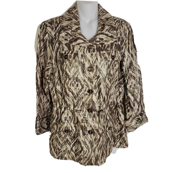 Chico's Women Small 4 Shimmer Animal Print Button Drawstring Jacket Abstract - Picture 1 of 12
